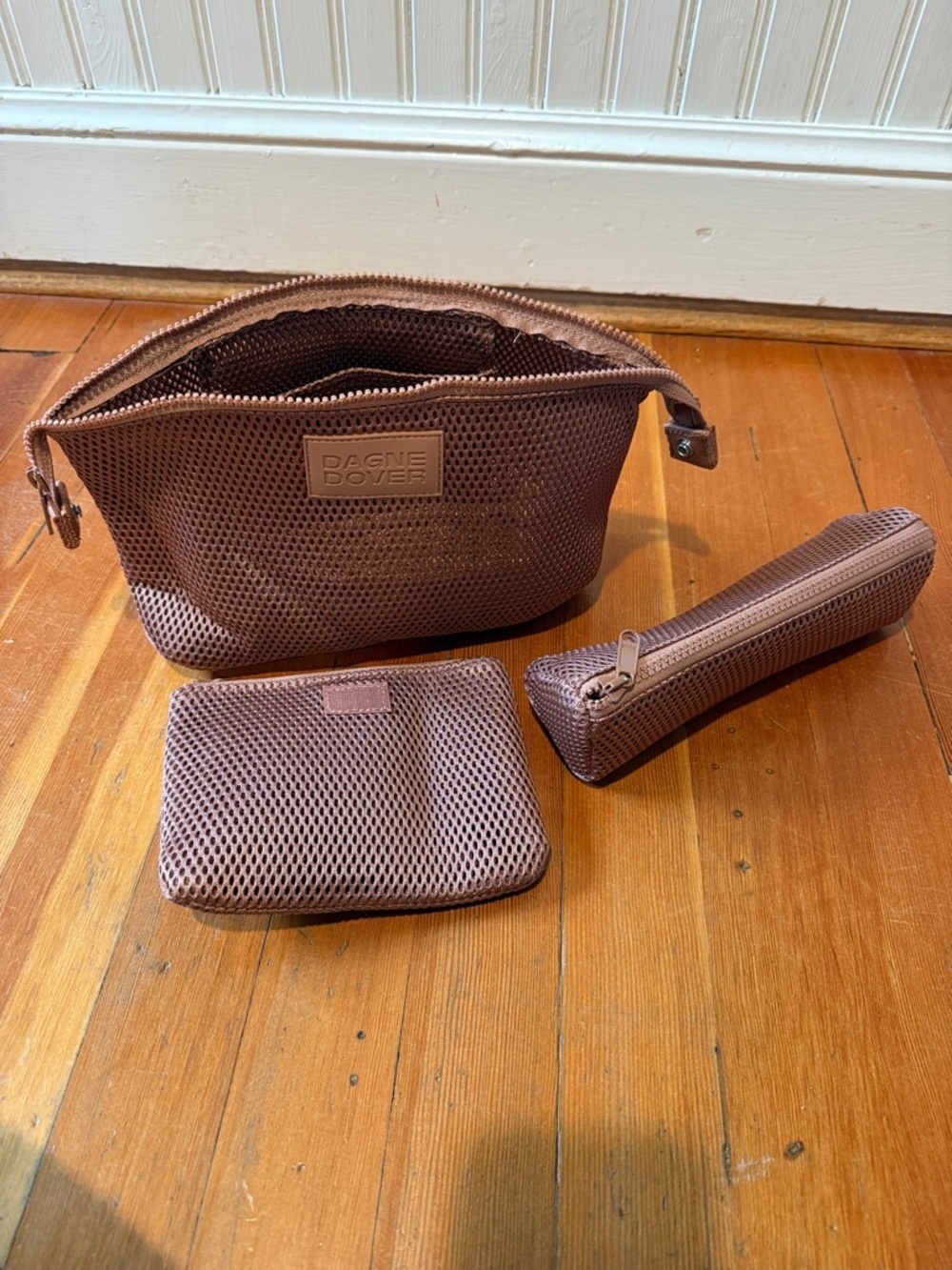 Dagne Dover Mesh Cosmetic Pouch Set in Brown and Cream - Picture 6 of 8